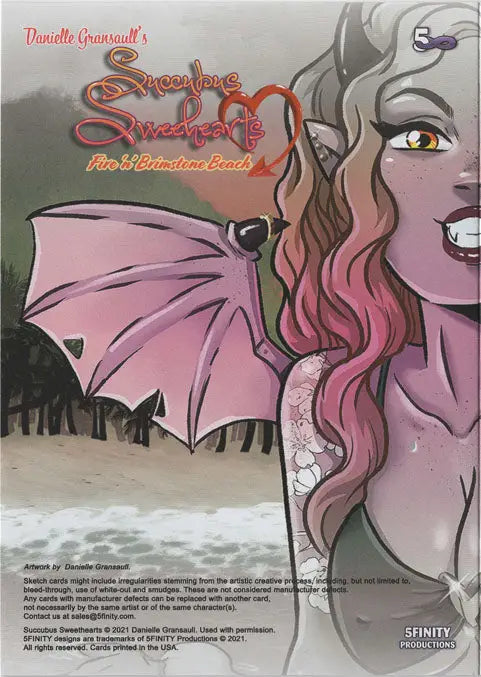 Illustration of a pink-skinned creature with wings in Danielle Gransaull’s sketch card pack
