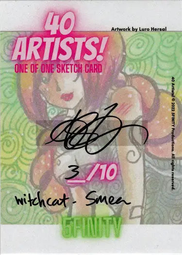 Colorful sketch card of a cartoon cat by Amber Stone in the 2022 Master Set