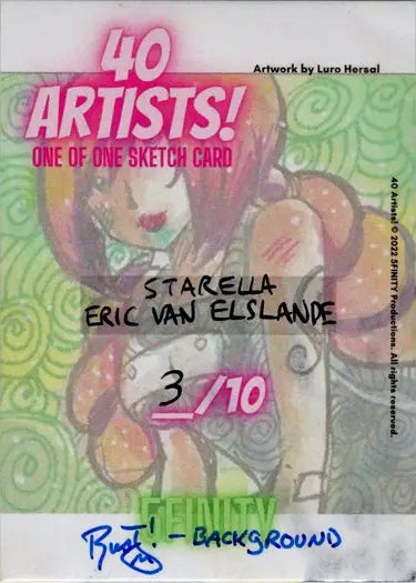 Trading card showcasing colorful artwork by Eric Van Elslande from 5finity Sketch Card set