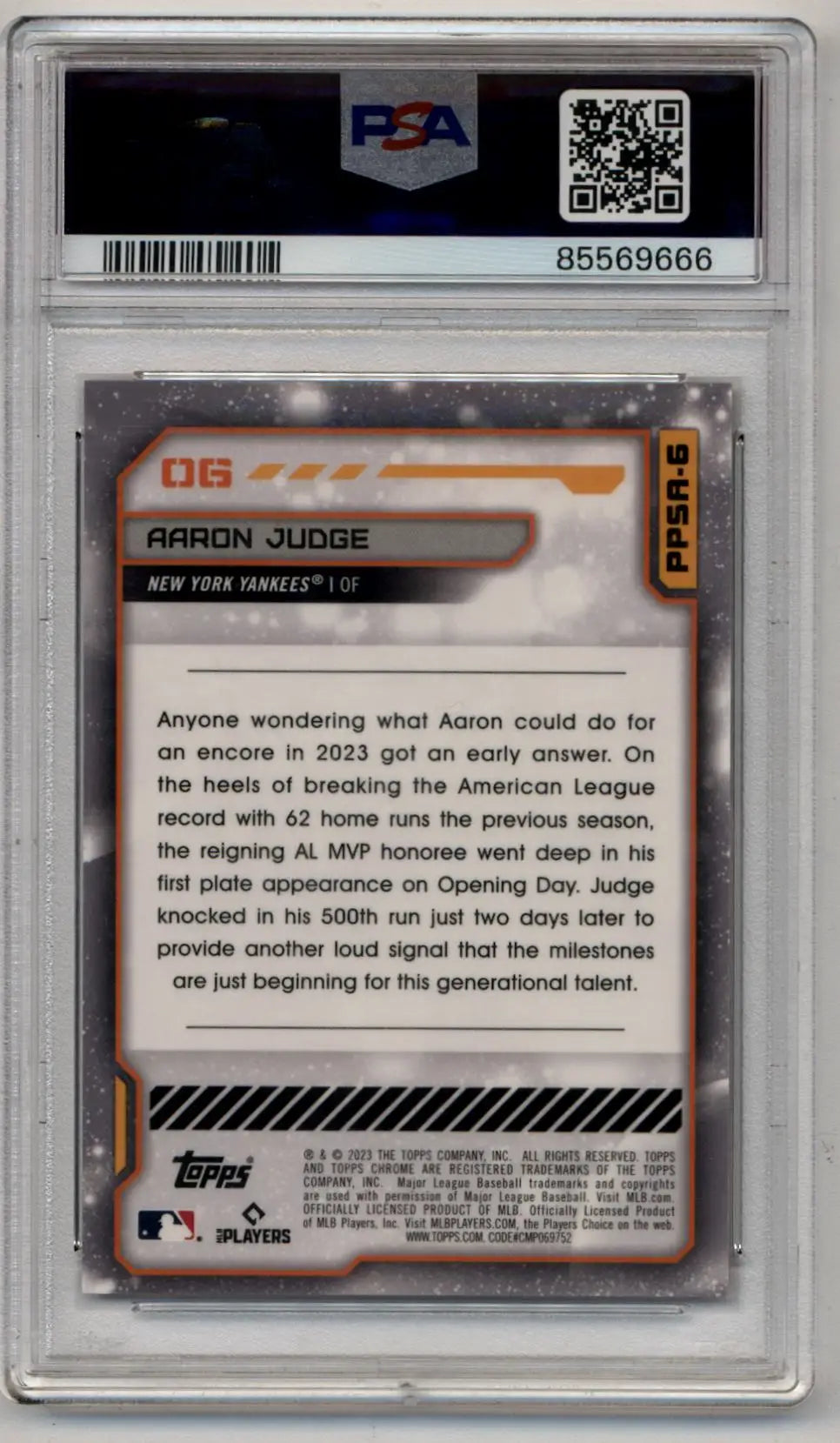 Graded Aaron Judge 2023 Topps Cosmic Chrome Planetary Pursuit Saturn PSA 7 near mint