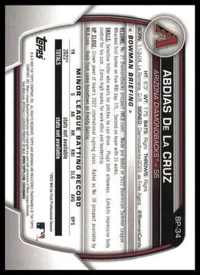 Abdias De La Cruz 2023 Bowman Prospects #BP-34 Arizona Diamondbacks - Baseball Card Single