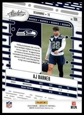 AJ Barner Rookie 2024 Panini Absolute Retail #184 Seattle Seahawks - Football Card Single