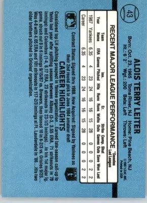 Al Leiter - 1988 Donruss - #43 - RC Baseball - Baseball Card Single