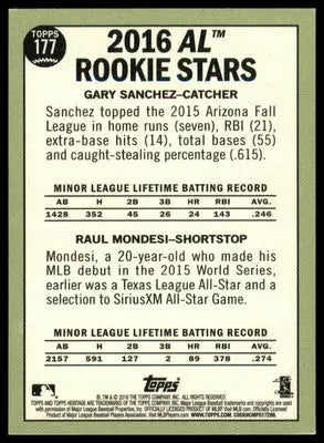 AL Rookie Stars (Gary Sanchez / Raul Mondesi) 2016 Topps Heritage #177 - Baseball Card Single