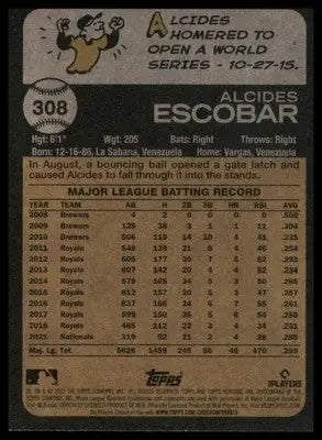 Alcides Escobar 2022 Topps Heritage #308 Washington Nationals - Baseball Card Single