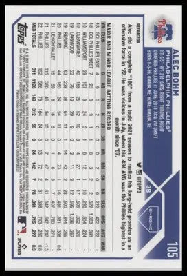 Alec Bohm 2023 Topps Chrome Refractors #105 Philadelphia Phillies - Baseball Card Single