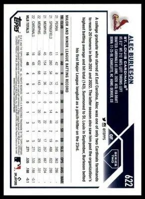 Alec Burleson Rookie 2023 Topps #622 St. Louis Cardinals - Baseball Card Single