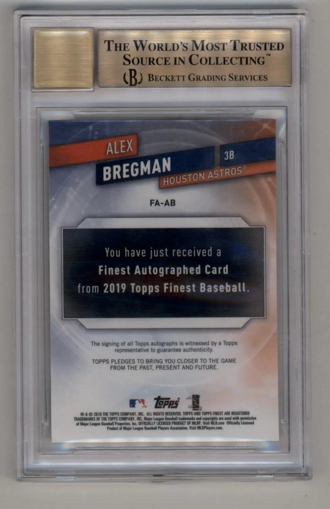 Graded Alex Bregman trading card with Finest Red Wave auto and BGS 10 Pristine Auto