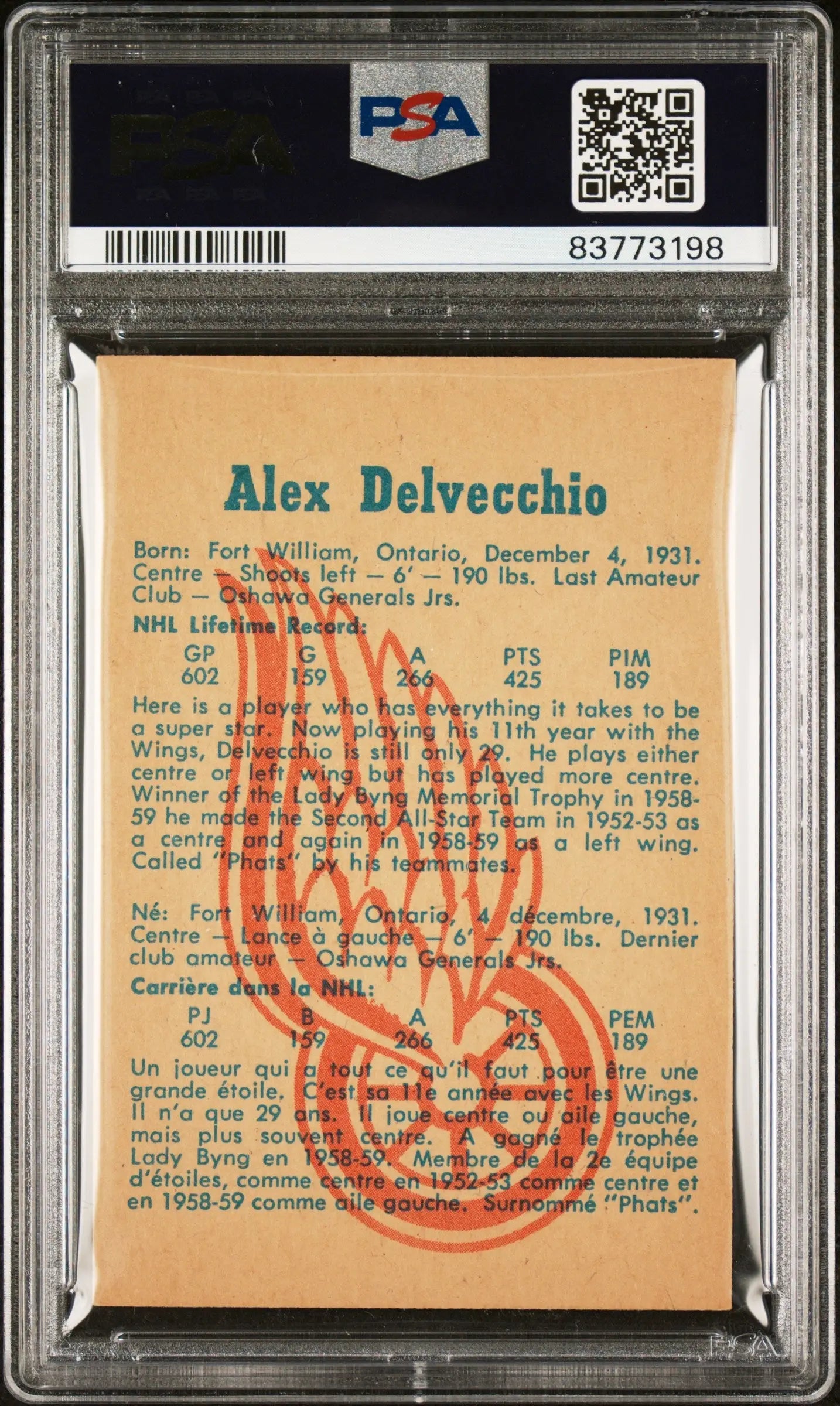 Alex Delvecchio 1960 Parkhurst #26 PSA 5 Excellent - Hockey Card Single