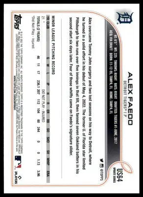 Alex Faedo Rookie 2022 Topps Update #US64 Detroit Tigers - Baseball Card Single