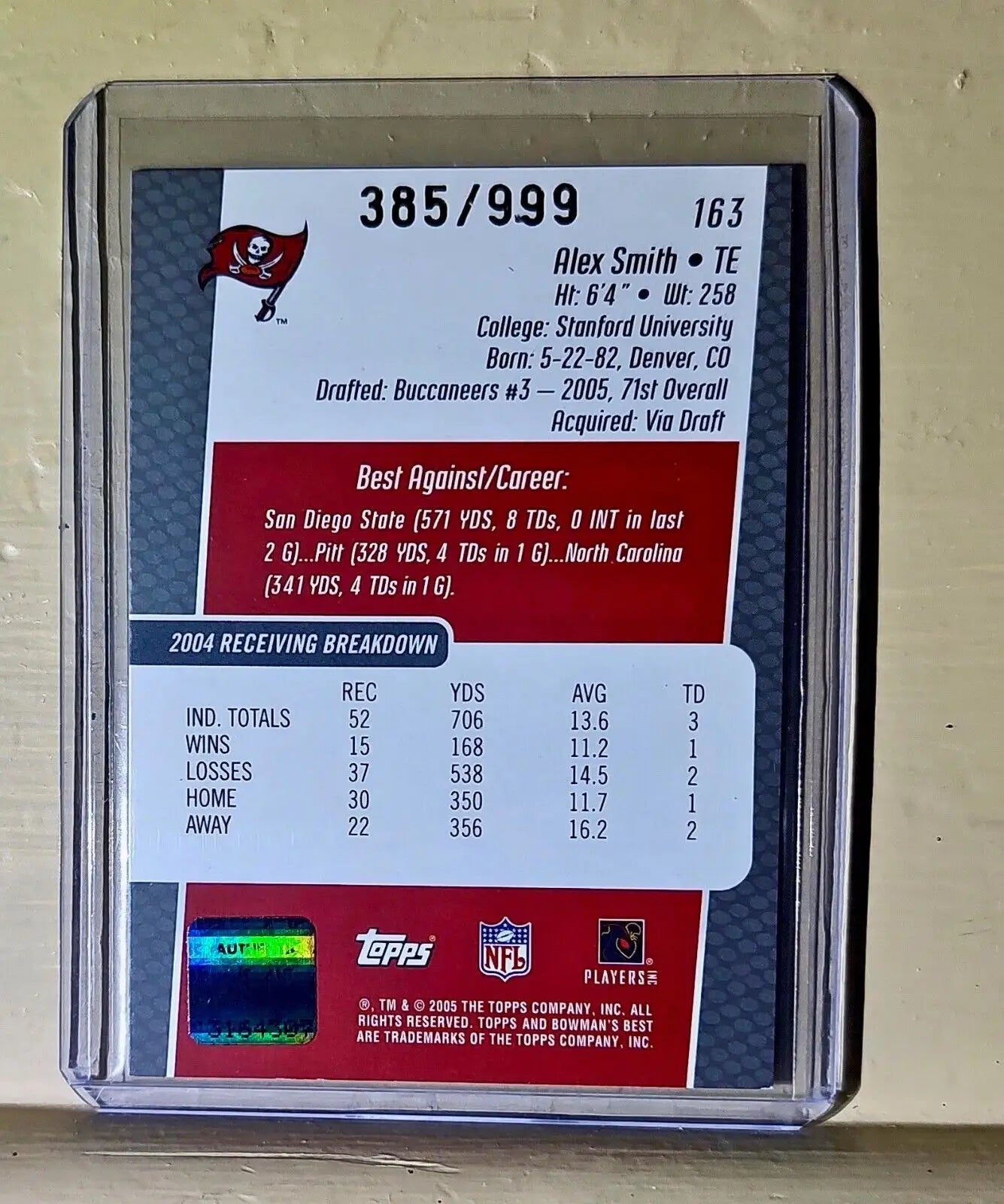 Alex Smith 2005 Topps Bowmans Best Autographed NFL #163 Football Card #385/999 - Football Card Single