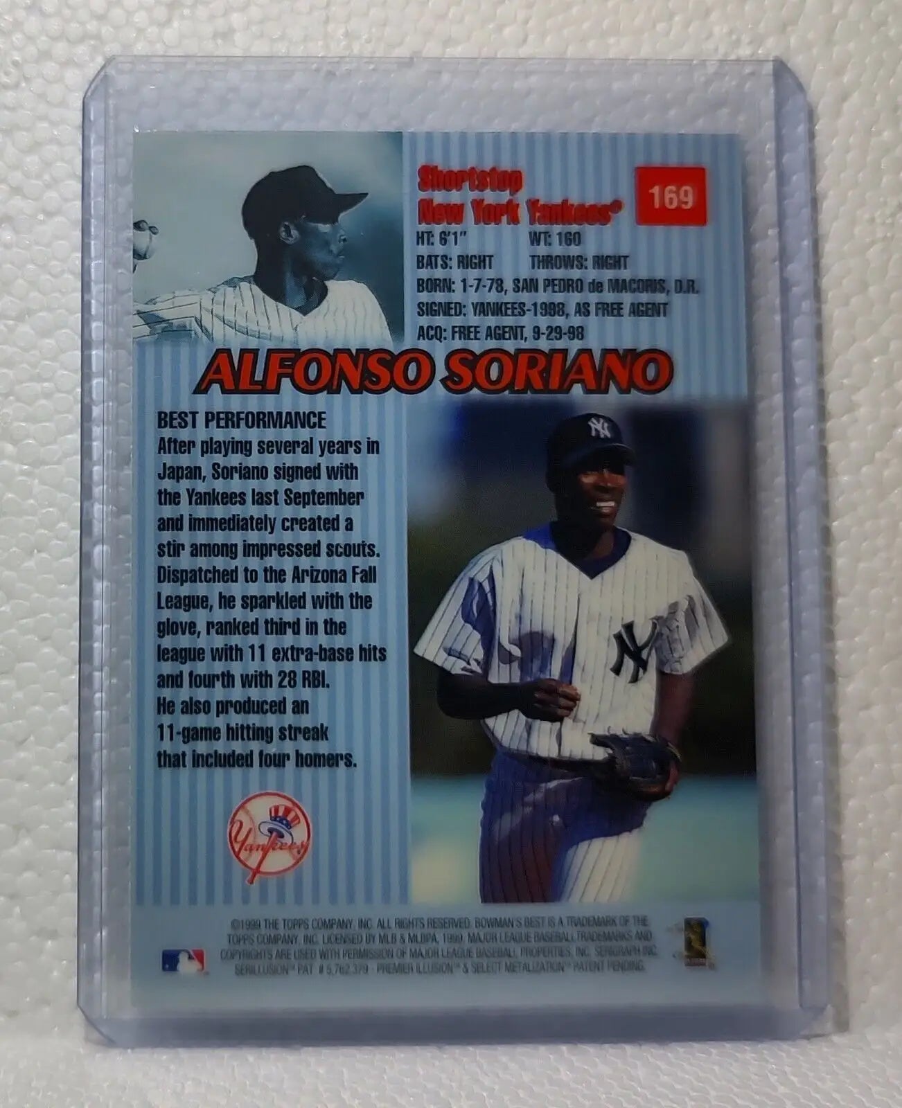 Alfonso Soriano 1999 Topps Bowman’s Best MLB #169 Rookie Baseball Card Yankees