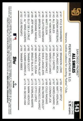 All Smiles: Perfect Weather in S.D. 2025 Topps #143 San Diego Padres - Baseball Card Single