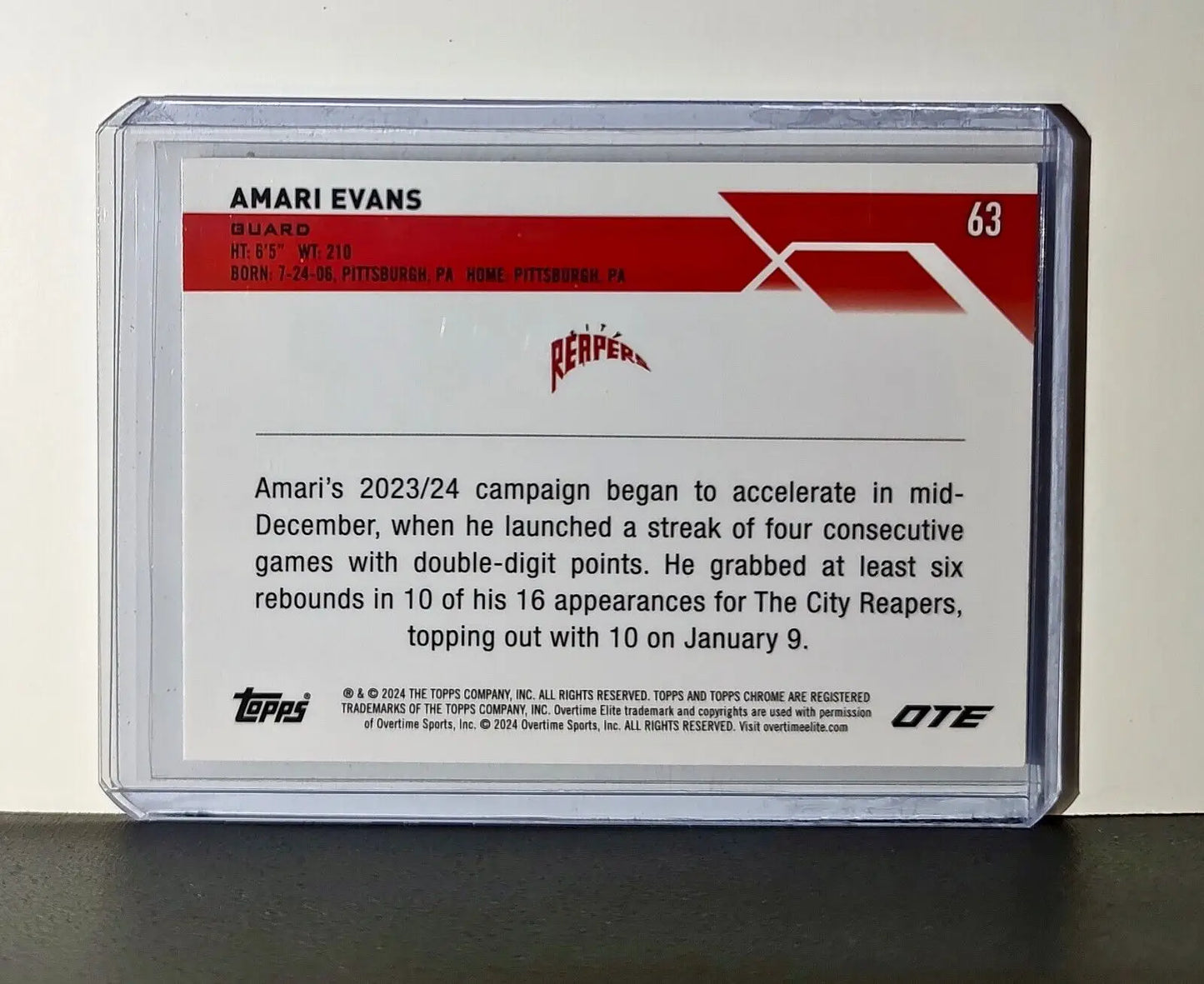 Amari Evans Rookie Card 2023-24 Topps Chrome Overtime #63 City Reapers - Other