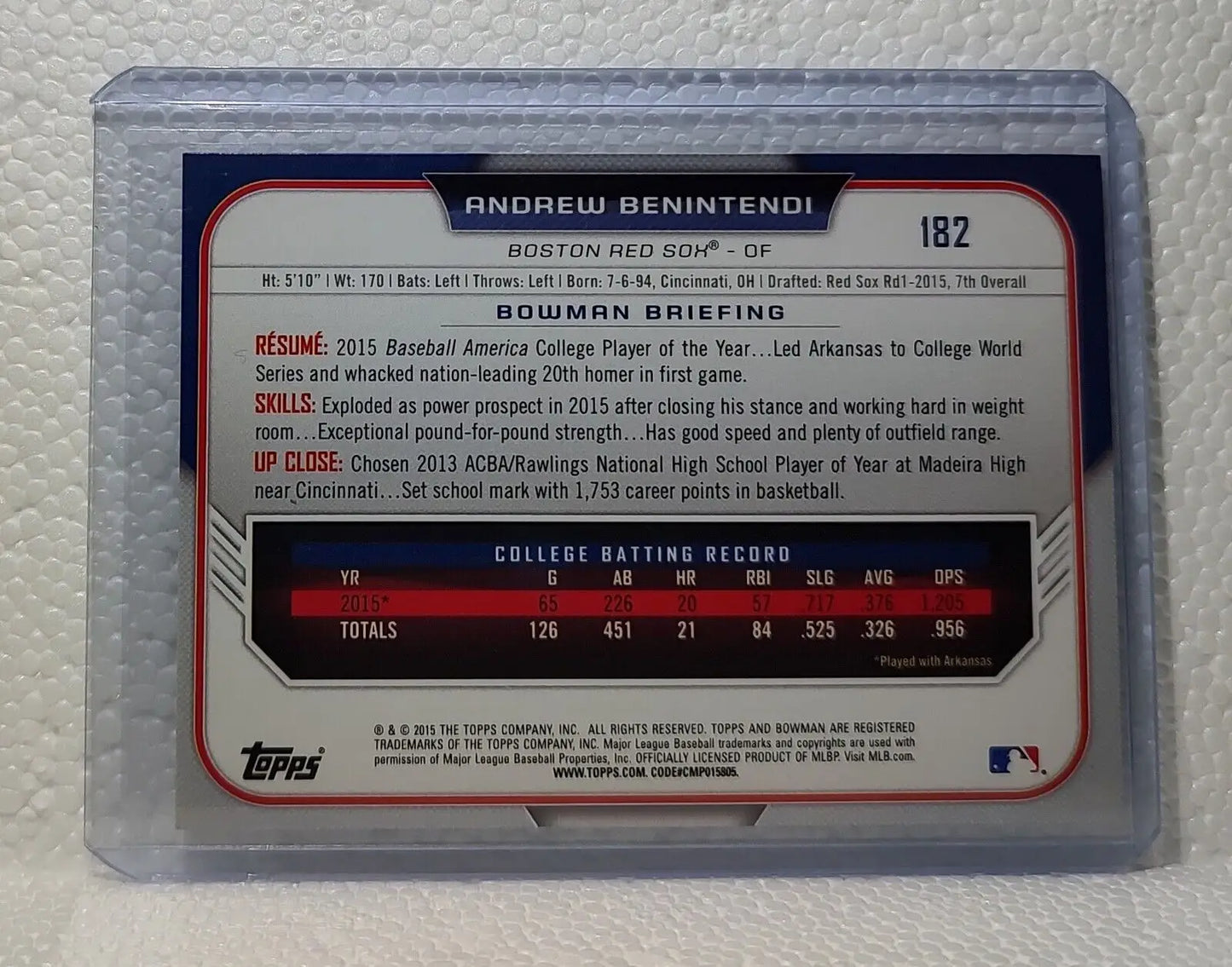 Andrew Benintendi 2015 Topps 1st Bowman #182 Baseball Card Boston Red Sox