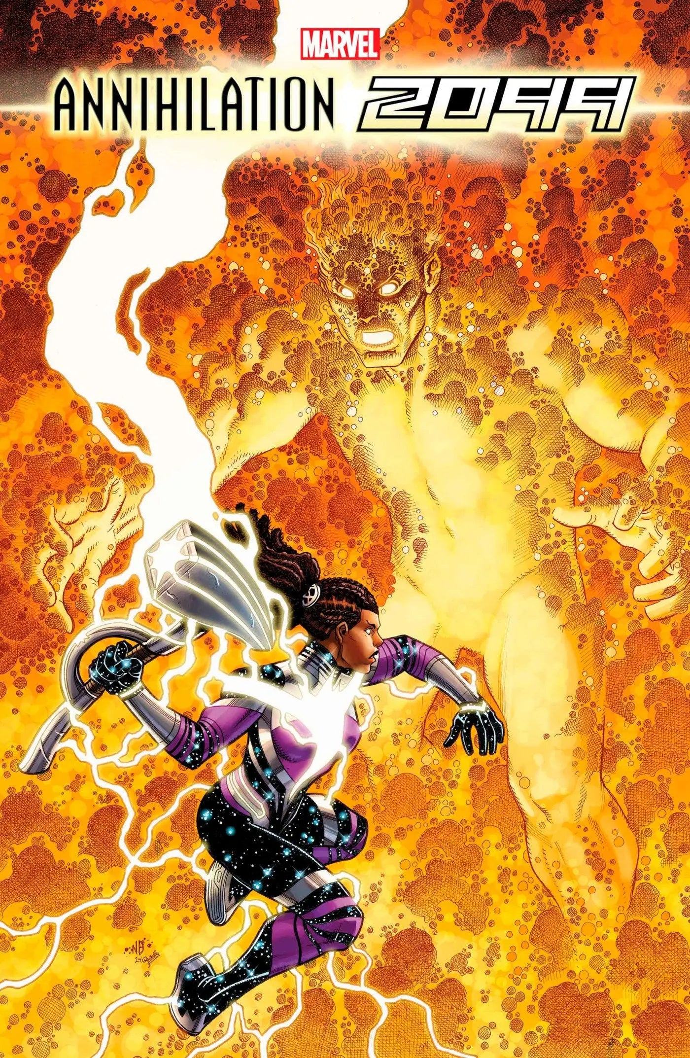 Robotic figure in cosmic flames and energy for Annihilation 2099 #2 trading cards