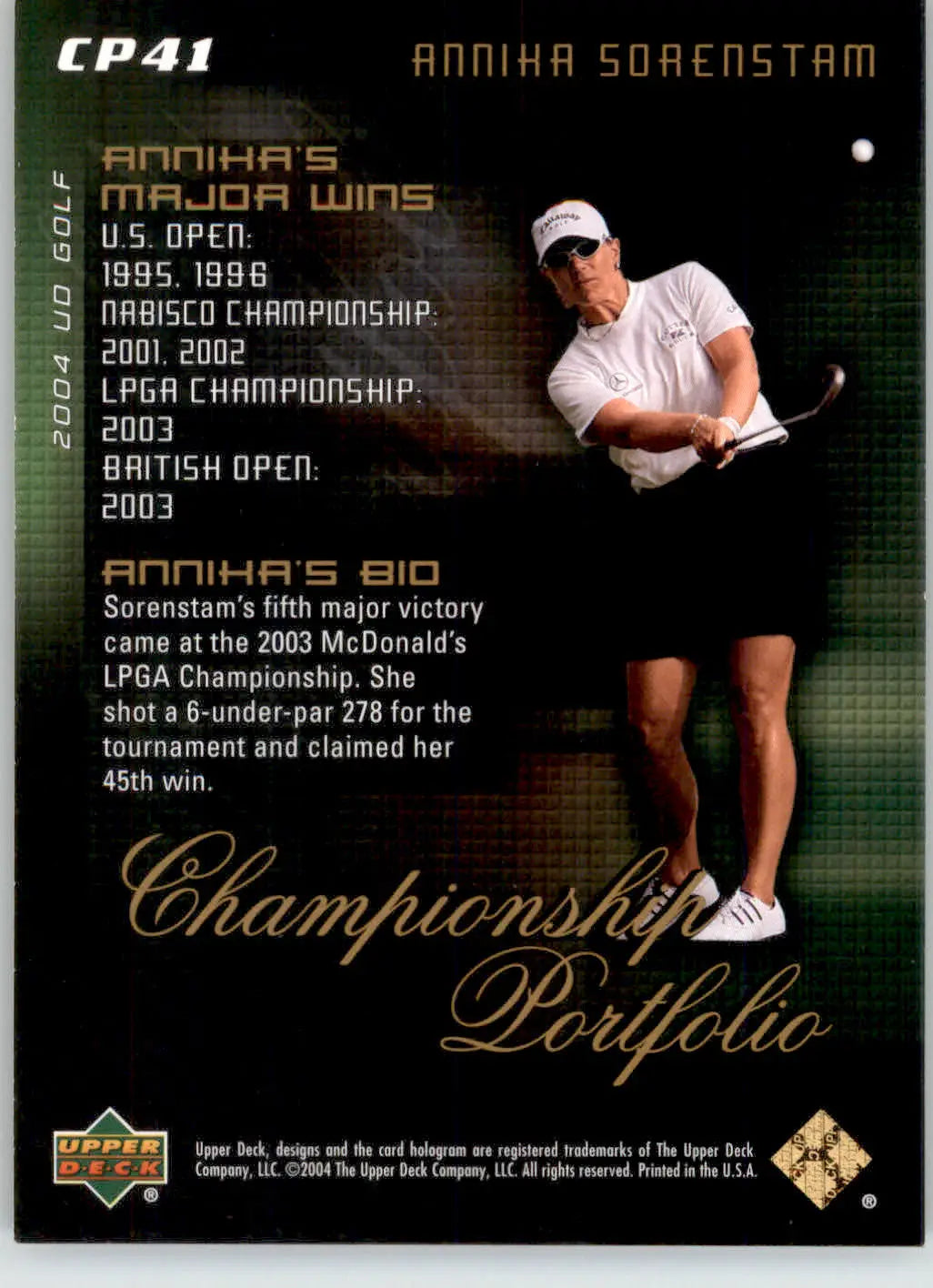 Annika Sorenstam - 2004 Upper Deck - #CP41 - Champion Portfolio Golf - Golf Card Single