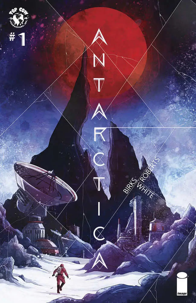 Dark triangular monolith with glowing Antarctica text on Antarctica #1 Cover B White trading card