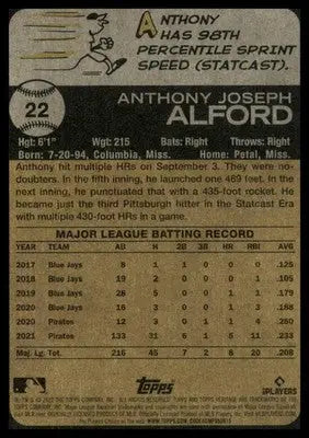 Anthony Alford 2022 Topps Heritage #22 Pittsburgh Pirates - Baseball Card Single