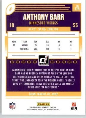 Anthony Barr - 2018 Donruss - #178 - Football - Football Card Single