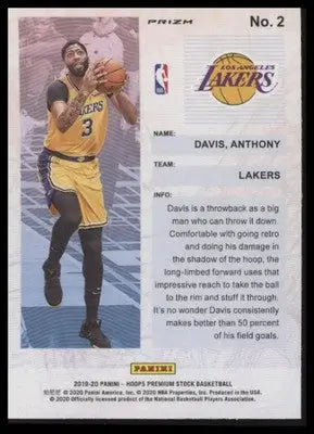 Anthony Davis 2019-20 Hoops Premium Stock Frequent Flyers Holo #2 LA Lakers - Basketball Card Single