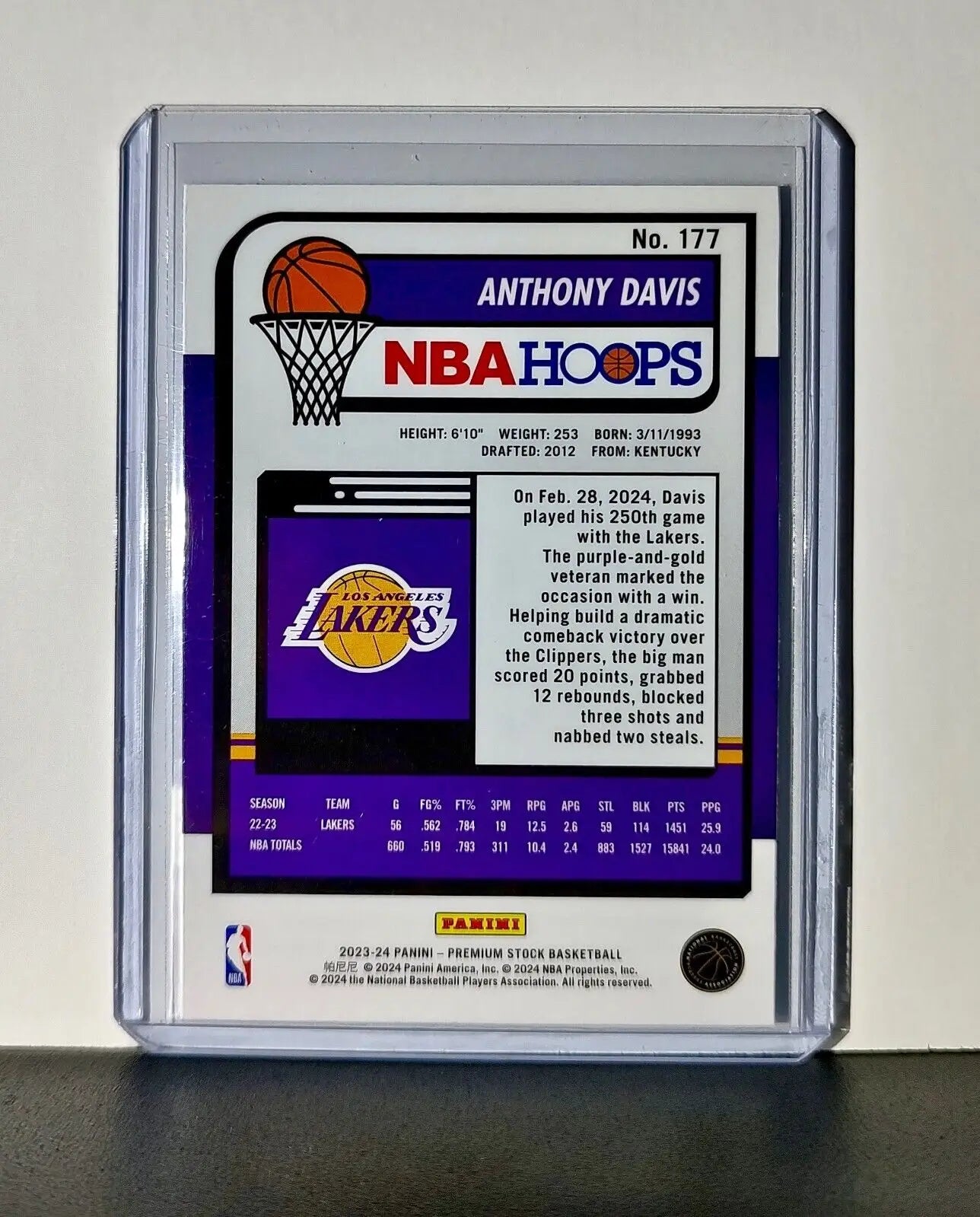 Anthony Davis 2023-24 Panini Premium Stock NBA Hoops #177 Card LA Lakers - Basketball Card Single