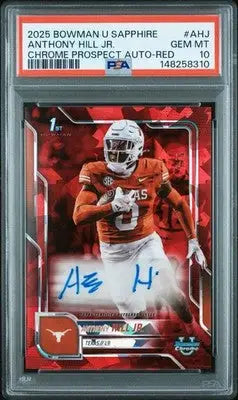 Anthony Hill Jr 2025 Bowman Chrome U Sapphire 1st Red /5 Auto PSA 10 Pop 1 - Football Card Single