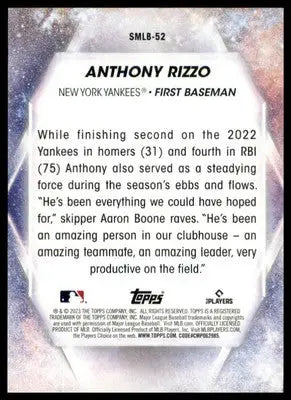 Anthony Rizzo 2023 Topps Stars of MLB #SMLB-52 New York Yankees - Baseball Card Single