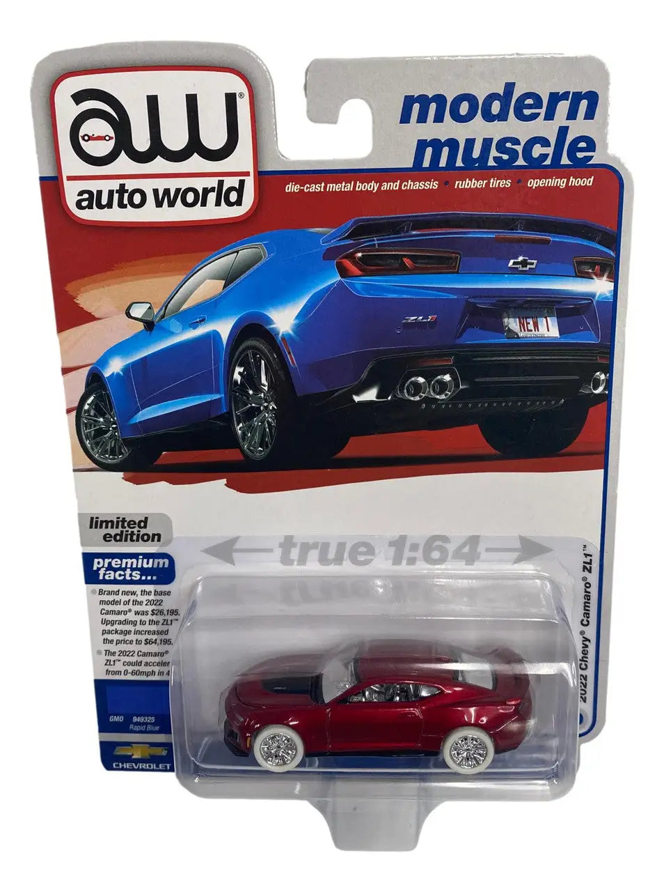 Red 2022 Chevy Camaro ZL1 die-cast model from Auto World Camaro ZL1 Series B CHASE