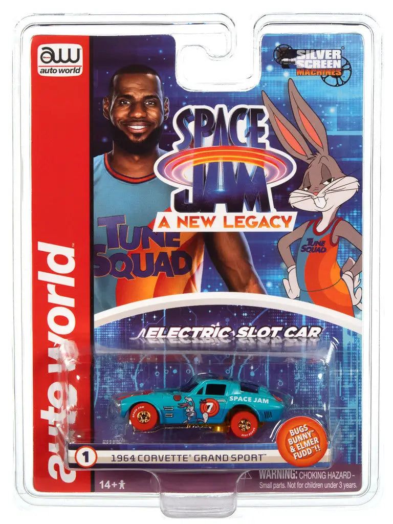 Packaged toy car from Space Jam A New Legacy in Auto World Silver Screen Machines line
