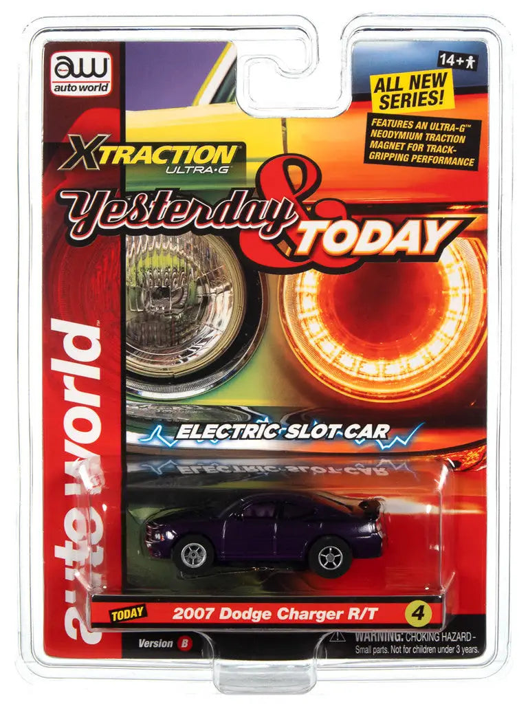 Purple 2007 Dodge Charger R/T die-cast model in AUTO WORLD Yesterday packaging