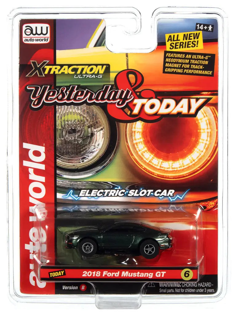 Black 2018 Ford Mustang GT toy car in retail packaging from Auto World Yesterday & Today