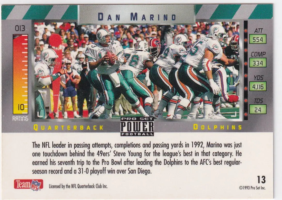 1993 PRO SET #13 DAN MARINO- MIAMI DOLPHINS - Football Card Single