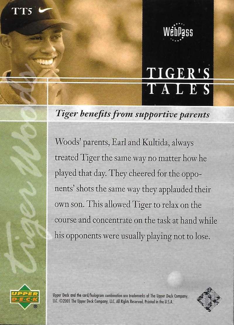 2001 Upper Deck Tiger's Tales #TT5 Tiger Woods EX Excellent Golf Card Image 2