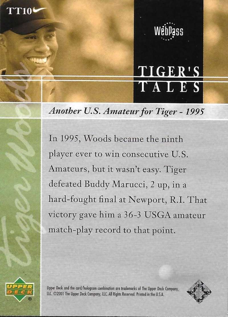 2001 Upper Deck Tiger's Tales #TT10 Tiger Woods EX Excellent Golf Card Image 2