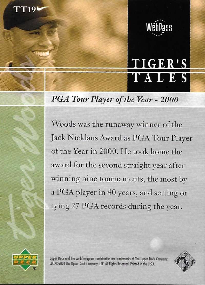 2001 Upper Deck Tiger's Tales #TT19 Tiger Woods EX Excellent Golf Card Image 2