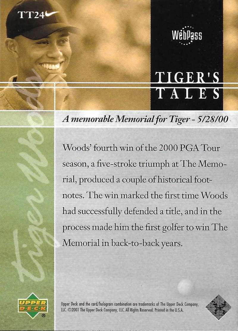 2001 Upper Deck Tiger's Tales #TT24 Tiger Woods EX Excellent Golf Card Image 2