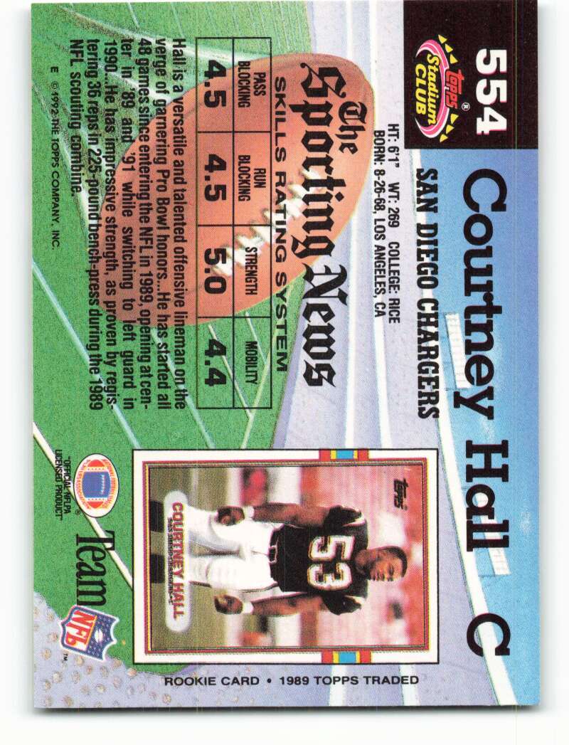 1992 Topps Stadium Club #554 Courtney Hall EX Excellent San Diego Chargers Football Card Image 2