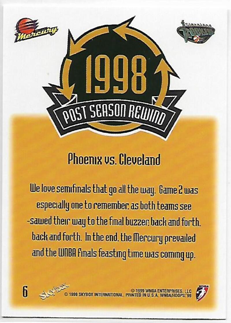 1999-00 Hoops WNBA #6 Phoenix vs. Cleveland NM-MT Phoenix Mercury/Cleveland Rockers Basketball Card Image 2