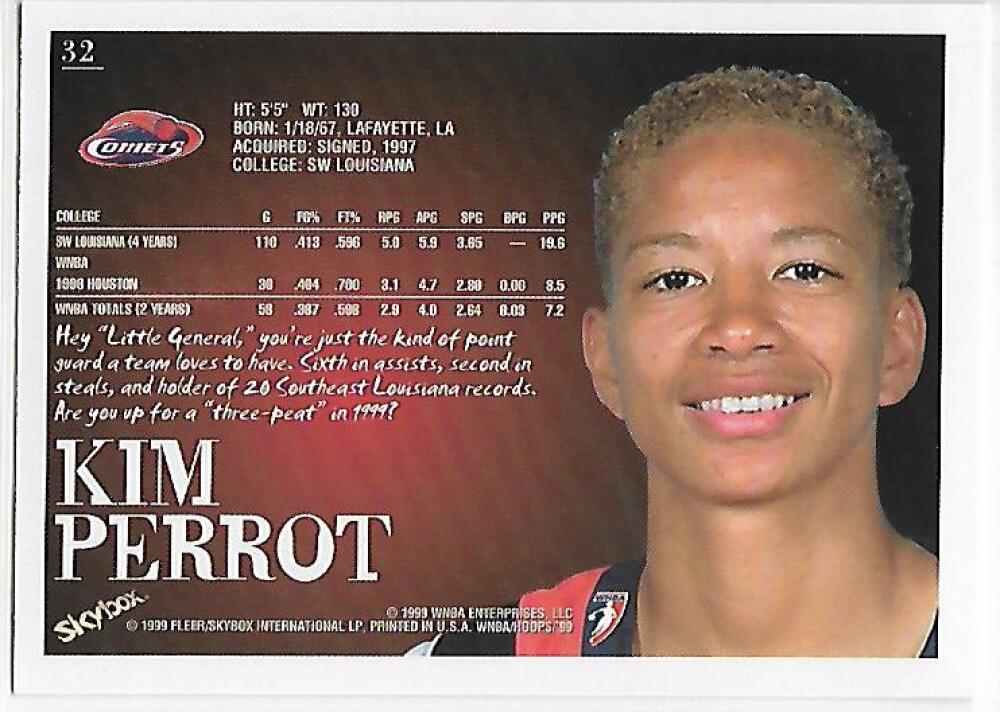 1999-00 Hoops WNBA #32 Kim Perrot NM-MT Houston Comets Basketball Card Image 2