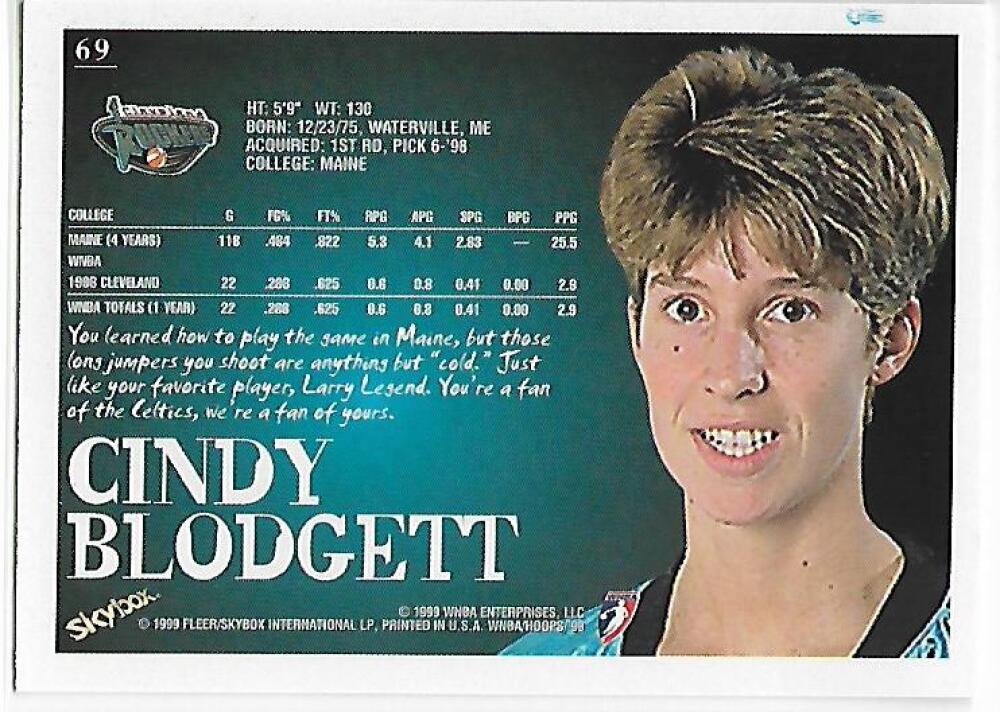 1999-00 Hoops WNBA #69 Cindy Blodgett NM-MT RC Rookie Cleveland Rockers Basketball Card Image 2
