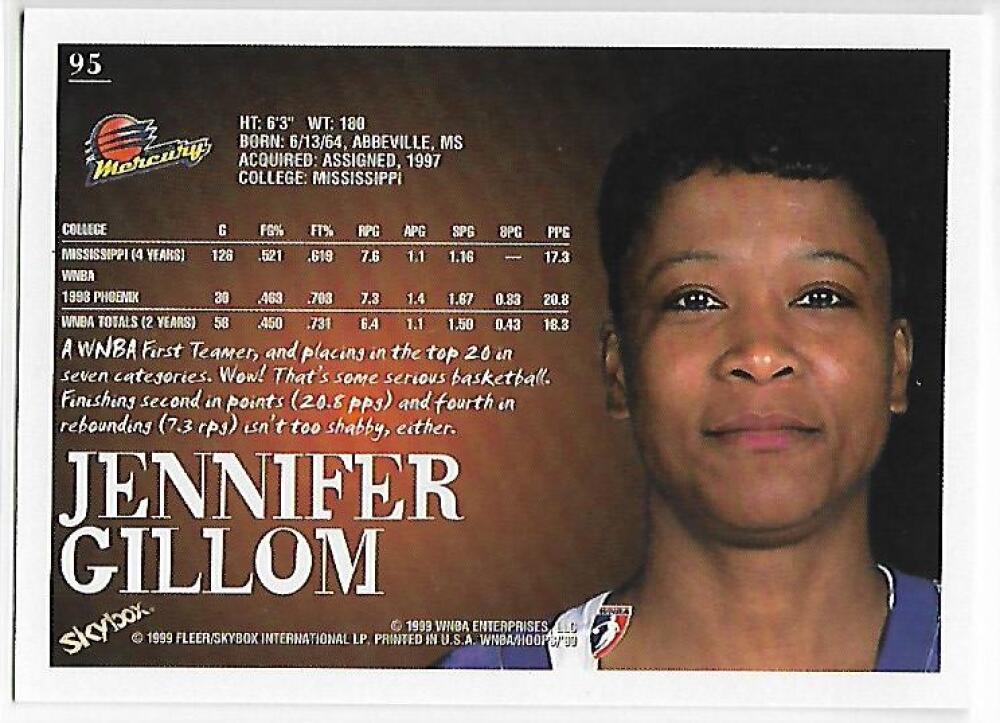 1999-00 Hoops WNBA #95 Jennifer Gillom NM-MT Phoenix Mercury Basketball Card Image 2