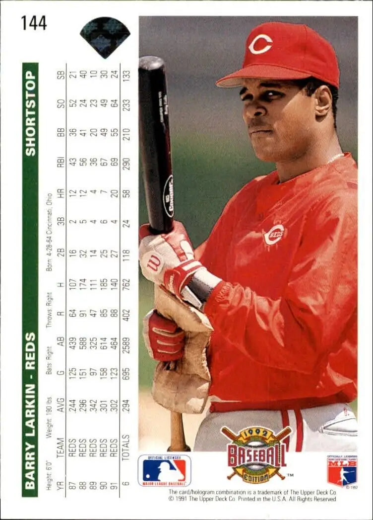 Barry Larkin 1992 Upper Deck MLB #144 Baseball Card Cincinnati Reds - Baseball Card Single