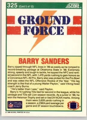 Barry Sanders - 1990 Score - #325 - Football - Football Card Single