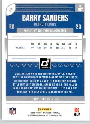 Barry Sanders - 2018 Donruss - #102 - Football - Football Card Single
