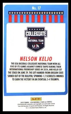 Baseball 2025 Panini Stars & Stripes USA Baseball Stripes #17 Nelson Keljo - Baseball Card Single