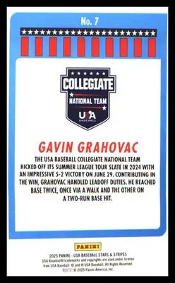 Baseball 2025 Panini Stars & Stripes USA Baseball #7 Gavin Grahovac - Baseball Card Single