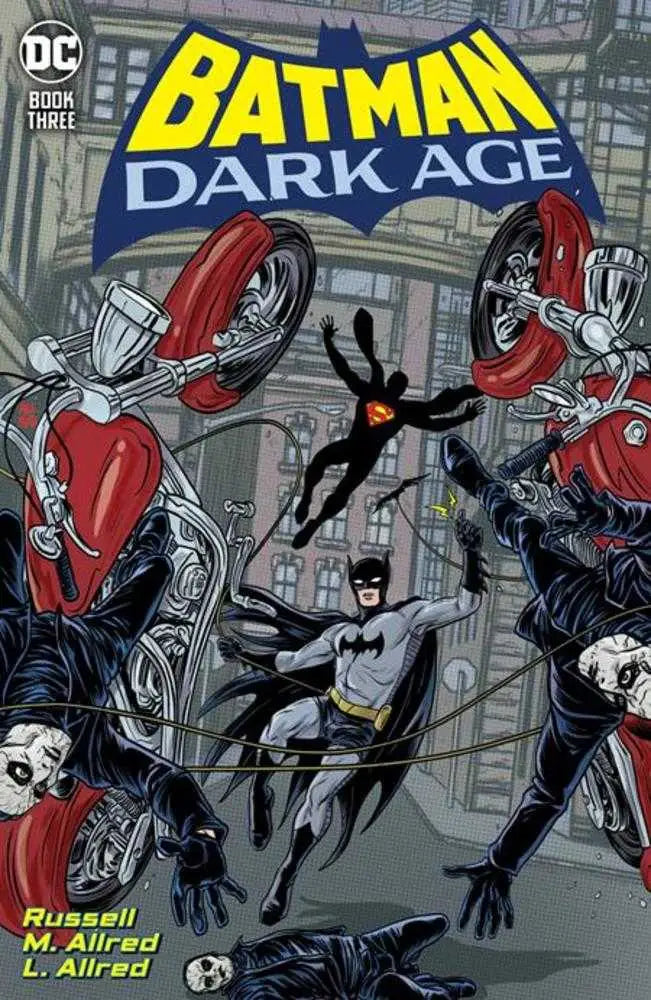 Comic book cover of Batman in Dark Age #3 dodging mechanical enemies in action