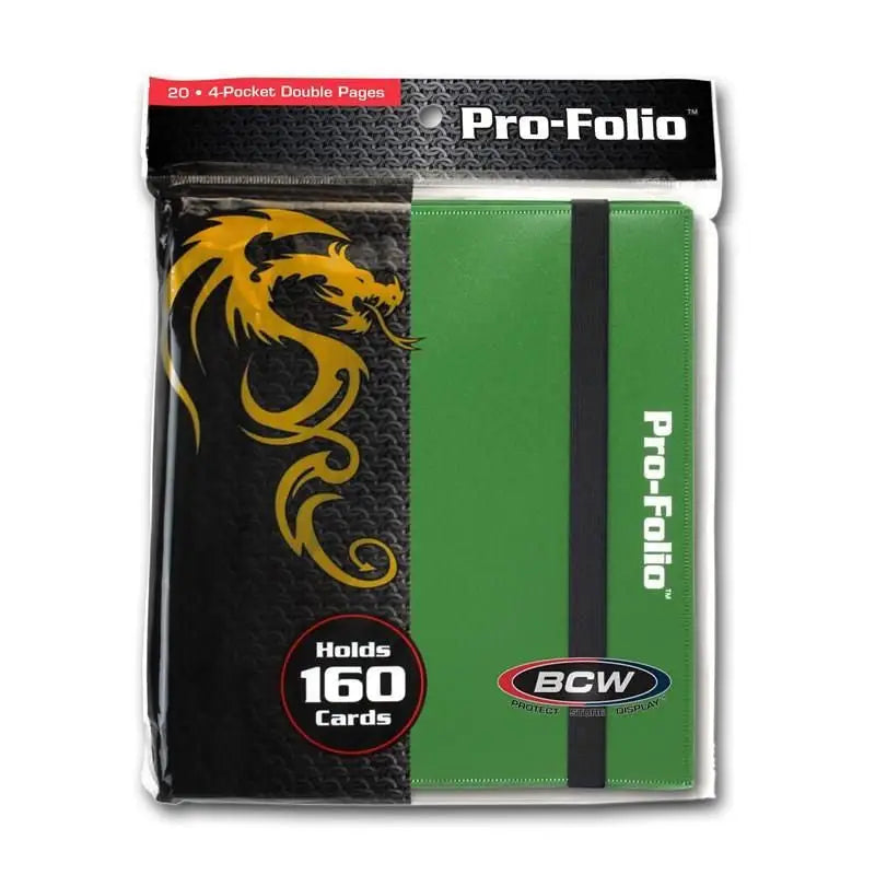 BCW PRO-FOLIO 4-POCKET ALBUM - GREEN (Holds 160 Cards 4 Pocket Double Pages - Card Supplies