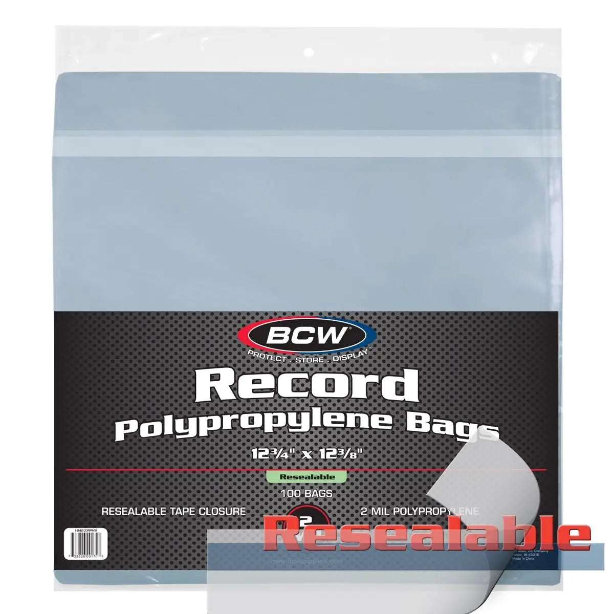Clear resealable record bags for vinyl protection BCW Resealable 12-Inch record sleeves